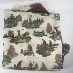 Vintage Golf Scenery‎ Shower Curtain Green/Red/Gold/White Made In USA VERY GOOD
